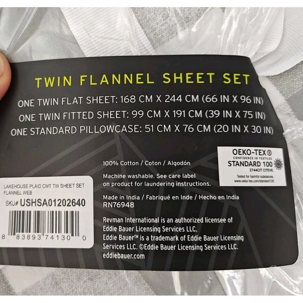 Eddie Bauer Home Twin Flannel‎ Sheets New In Package Gray White NWT